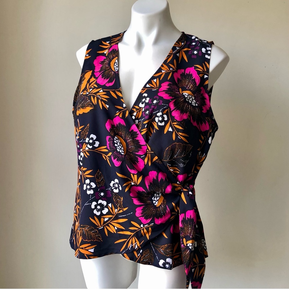 🌼 a. new. day Floral Sleeveless Wrap Blouse, L